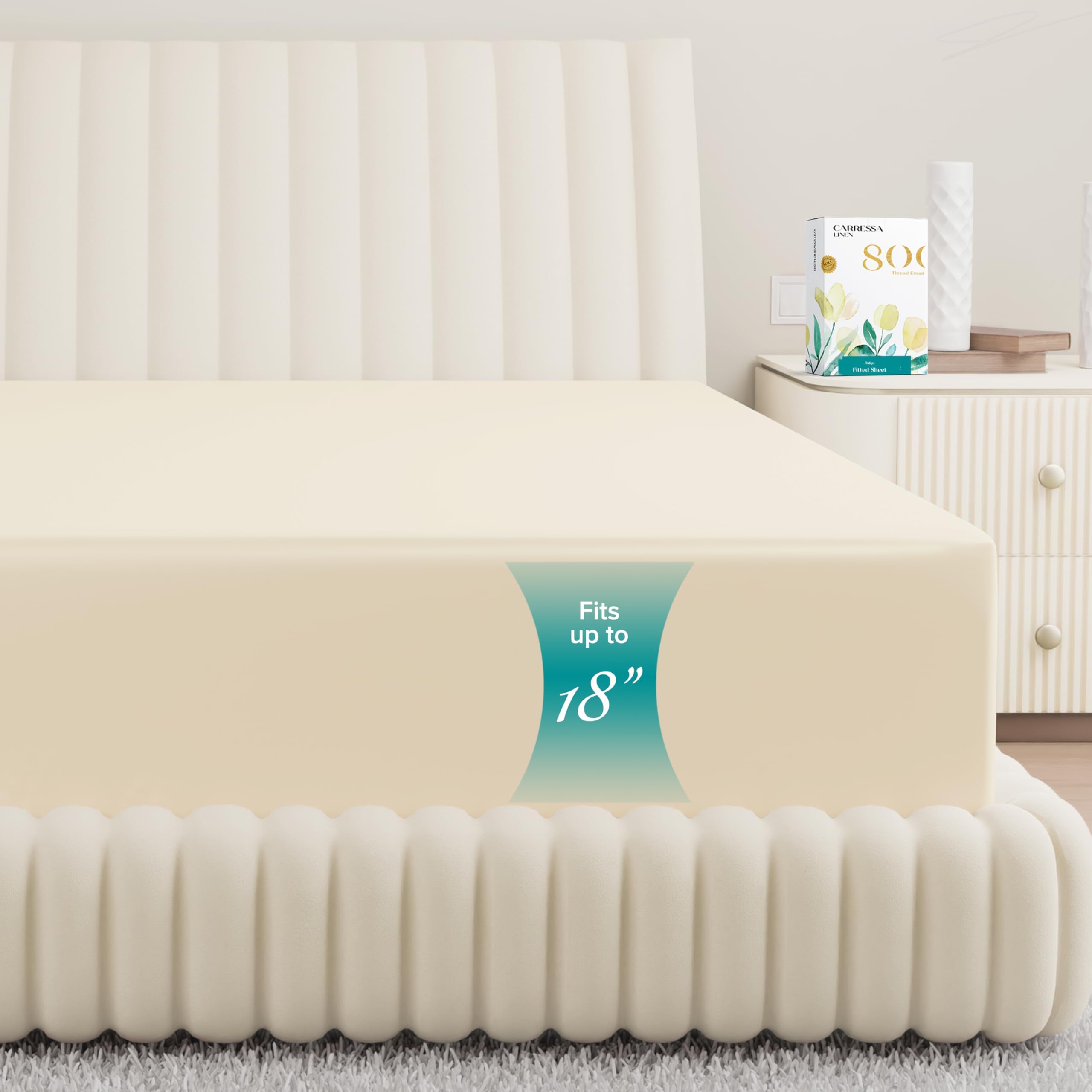 Carressa Linen 100% Egyptian Cotton Deep Pocket Twin Xl Fitted Sheet Only - 800 Thread Count Luxury Hotel Cotton Fitted Sheet, S